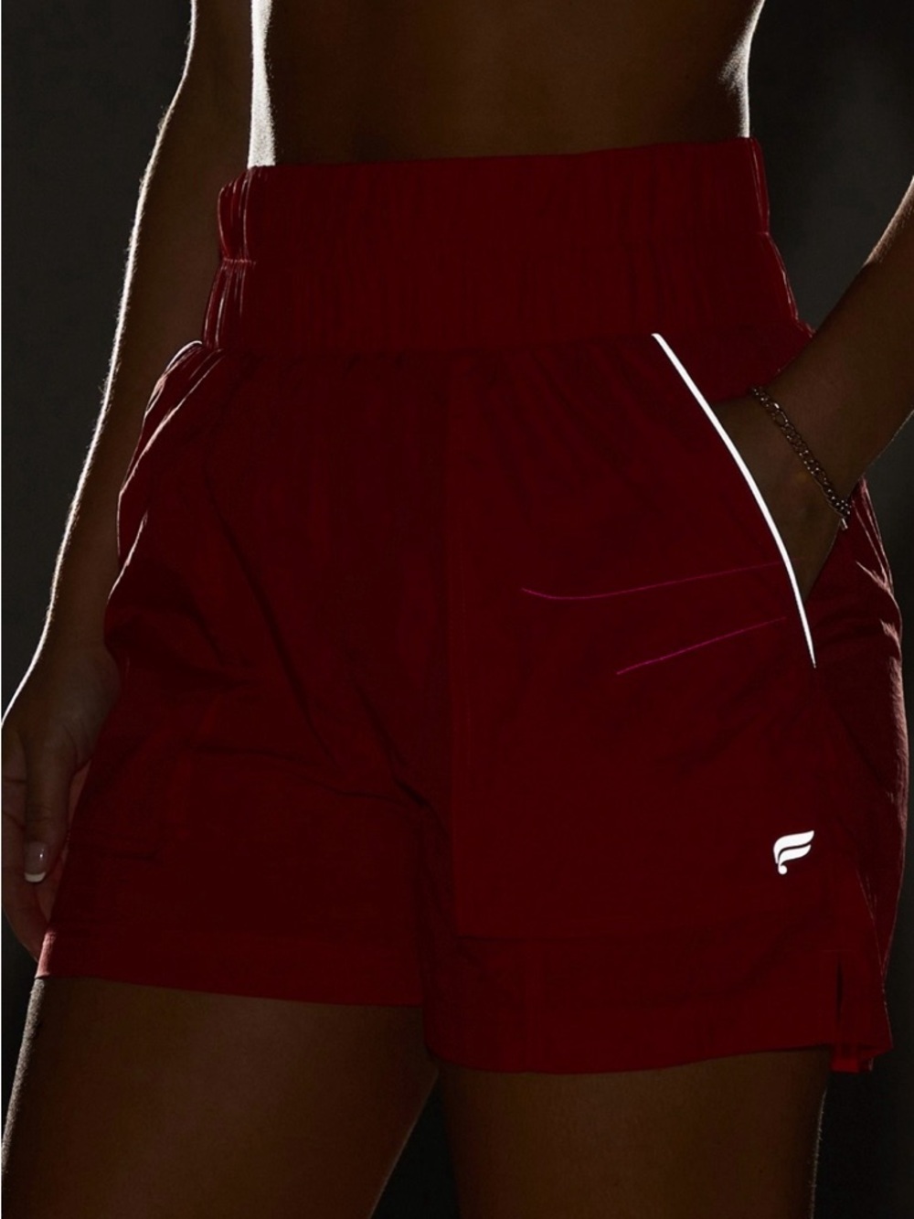 Fabletics Women's Vibrant Red High-Waist Athletic Shorts